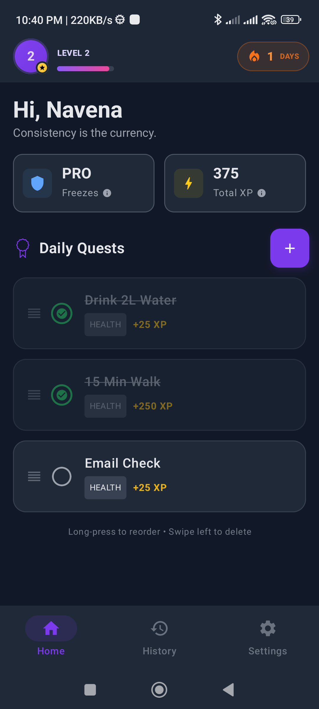 StreakUp Home Screen